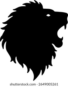 Roaring Lion Head Silhouette Vector Black Wild Animal Clipart on White Background