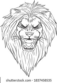 Un rugido león en el vector de líneas. Enfadado sketch de leones para tatuarse