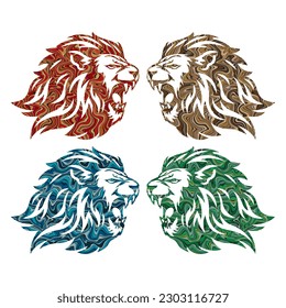 Roaring Lion With Liquid Marble Texture Vector Illustration