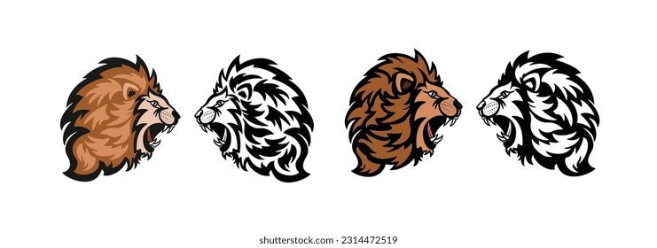 Roaring lion logo template design. Angry lion head mascot logo vector illustration.