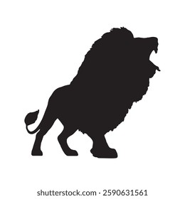 Roaring Lion Silhouette with Bold and Powerful Expression - Lion Vector - Lion Icon
