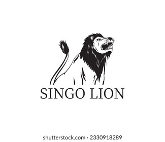 roaring lion silhouette logo illustration on white background.