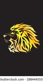 Обои на телефон, фон на телефон, обои на смартфон, заставка для телефона.  Roaring lion silhouette. Wallpaper on the phone. Black background. Vector drawing.