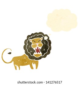 roaring lion with thought bubble retro cartoon