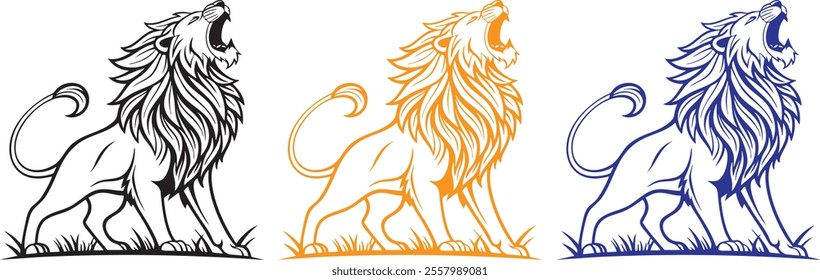 roaring lion in a vector art style