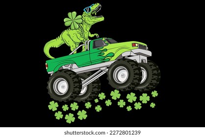 Roaring mit Luck: Ein T-Rex- und Truck-Abenteuer am St. Patrick's Day für Kinder