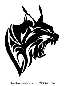 roaring lynx profile head black and white vector tribal design