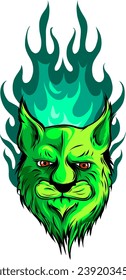 roaring mountain lion head with fire flames vector illustration