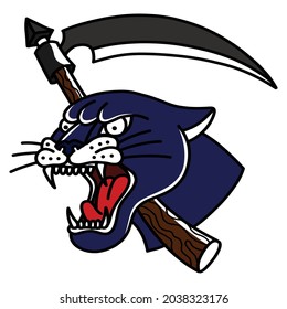 Roaring panther with dead scythe vector illustration