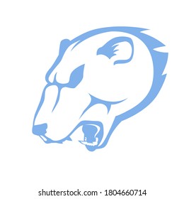 Roaring polar bear head emblem on white background, symbol of aggressive beast