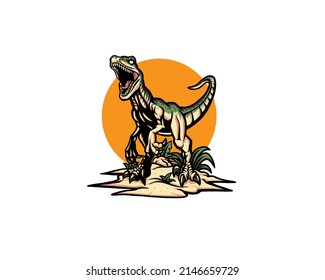 Roaring raptor dinosaur worlds illustration