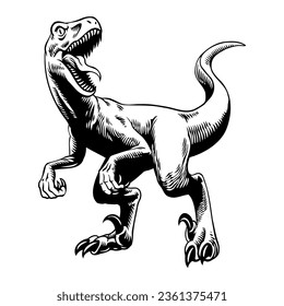 Roaring Raptor Illustration in Black and White