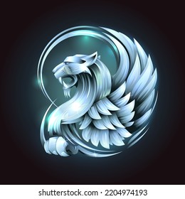 Logo del vector del retrato del perfil del grifo de plata ruidoso