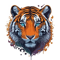 Roaring Strength Striking Vector Tiger Face Illustration