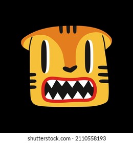 Roaring Tiger, cartoon style, funny Comic character. Hand drawn trendy Vector illustration. Trendy design. Bright colors. T-shirt print. Sticker style