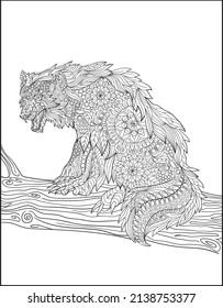 Roaring Tiger doodle art outline coloring page