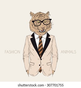 roaring tiger dressed up in business suit, furry art illustration