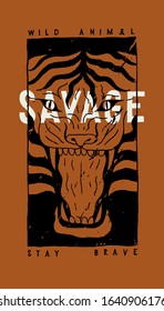 Roaring tiger face savage wild animal t-shirt print design.