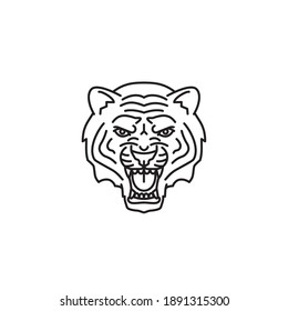 Roaring tiger face vector line icon. Predator head outline symbol.