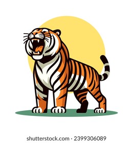 Roaring tiger flat design vector illustration.