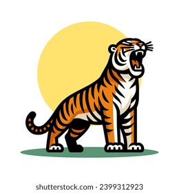 Roaring tiger flat design vector illustration.