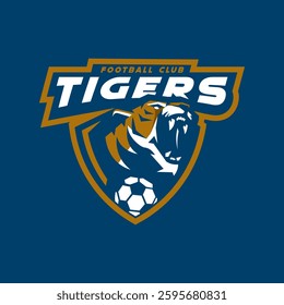 roaring tiger football logo for team or club soccer