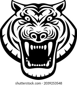 Roaring Tiger Head front view logo design template icon