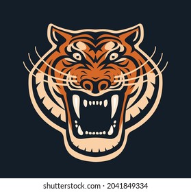 Roaring Tiger Head front view logo design template icon