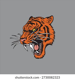 Roaring Tiger Head Illustration – Aggressive Wild Animal Mascot Logo