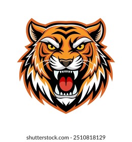 Logotipo ou ícone da cabeça do tigre rugido. Símbolo de desenho animado, perfeito para um mascote. Ilustração do vetor de estoque.