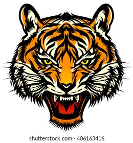 roaring tiger head, stylized graphics,
color and line