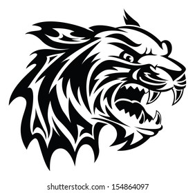 Roaring tiger head tattoo design, vintage engraved illustration.