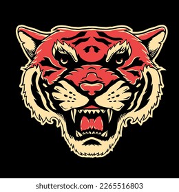 roaring tiger head vector illustration in vintage retro style perfect for your wildlife design on black background