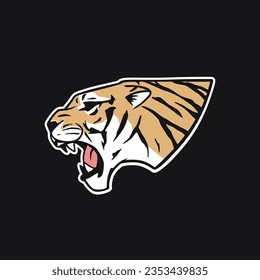 Roaring tiger head vector illustration template. Big cat mascot logo clipart. Can be used for badges, banners, or signs.