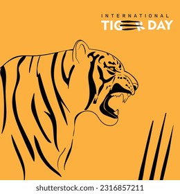 Roaring tiger in line art design with tiger scratch for international tiger day campaign design
