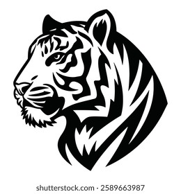 Roaring tiger logo design in a bold and dynamic vector style. Powerful and fierce expression with sharp details, for sports teams, brands, and mascots.