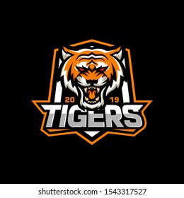 Roaring tiger logo design vector illustration