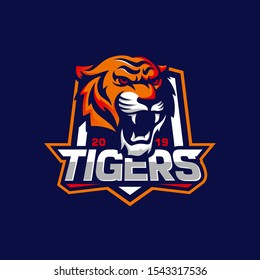 Roaring tiger logo design vector illustration