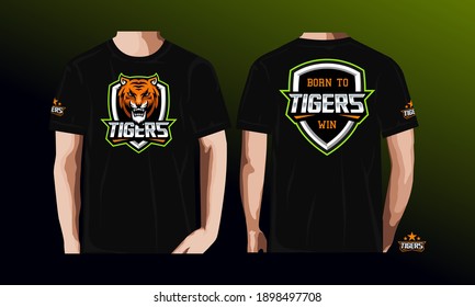 Roaring tiger logo design vector illustration on t shirt .
