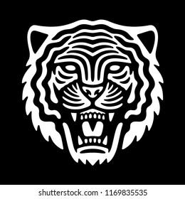 Roaring tiger logo. Sport modern emblem.  Vintage white tiger head. Retro design.