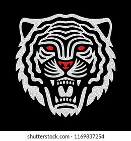 Roaring tiger logo. Sport modern emblem.  Vintage white tiger head. Retro design.