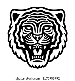 Roaring tiger logo. Sport modern emblem.  Vintage black tiger head. Retro design.