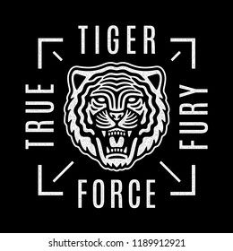 Roaring tiger poster. Modern emblem.  Vintage tiger head. Retro design. Modern fashion. Tiger force.