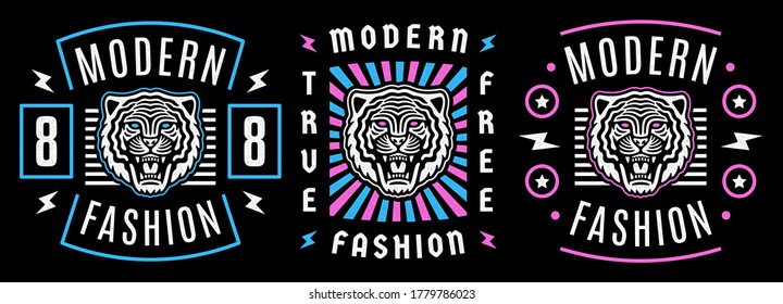Roaring tiger poster. Vintage tiger head. Retro design. Modern fashion.