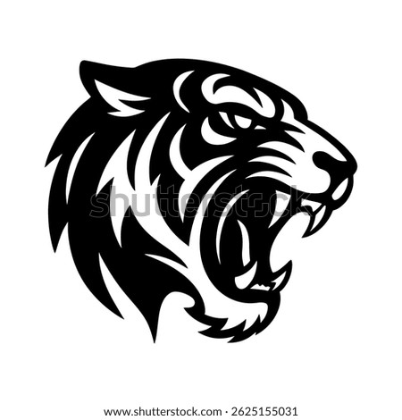Roaring Tiger Silhouette in Profile. vector: Ideal for use as a tattoo, icon, web graphic design, and infographic concepts."