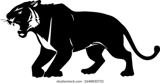 Roaring Tiger Silhueta Vetor Preto Big Cat Clipart no fundo branco