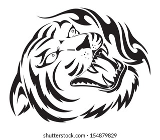 Roaring tiger tattoo design, vintage engraved illustration.