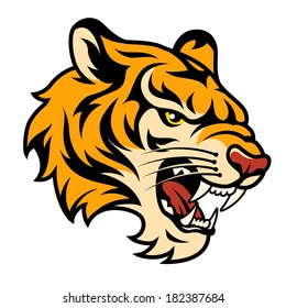 Roaring tiger's head isolated on white. Color vector illustration 