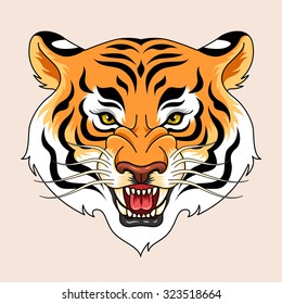 Roaring tiger's head. Traditional tattoo symbol for your design
