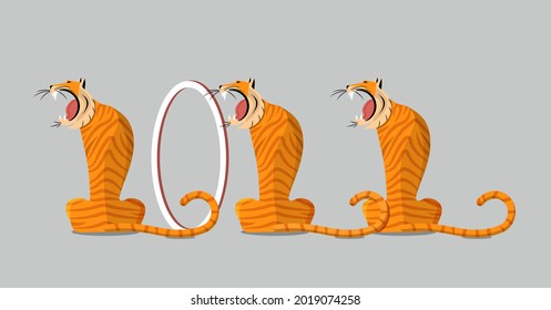 Roaring tigers. symbol of 2022. flat vector illustration.